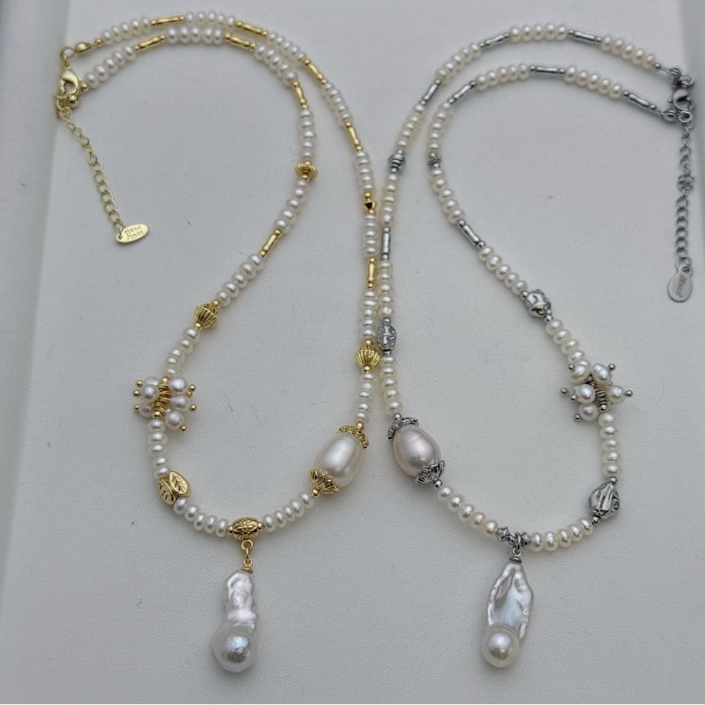26X16 Handmade Freshwater Pearl Necklace with Mini Flame ball Pearl Pendant - Picture 5 of 9